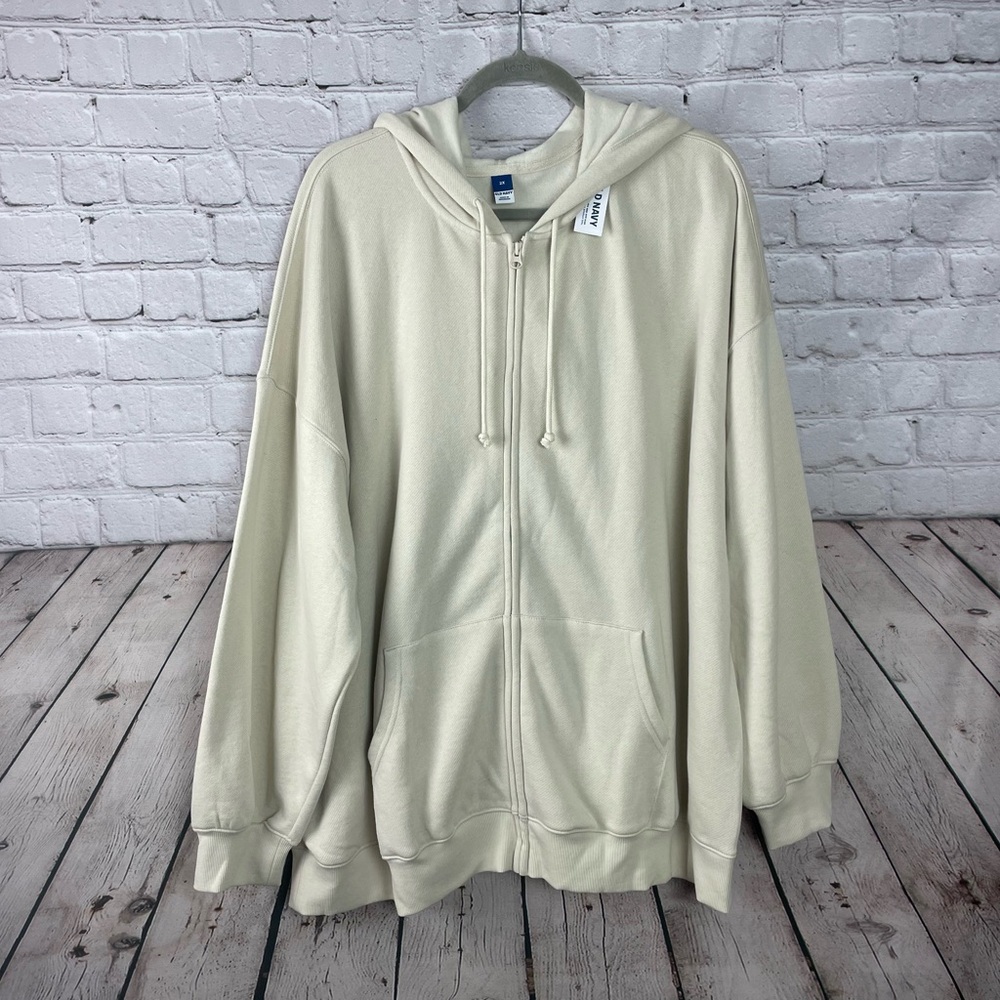 🆕 Old Navy Size 2X Cream Classic Minimalist Zip Up Hoodie Sweatshirt
